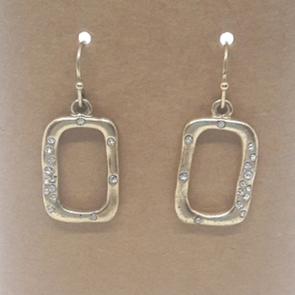 Golden rectangles with crystals - dangle earrings